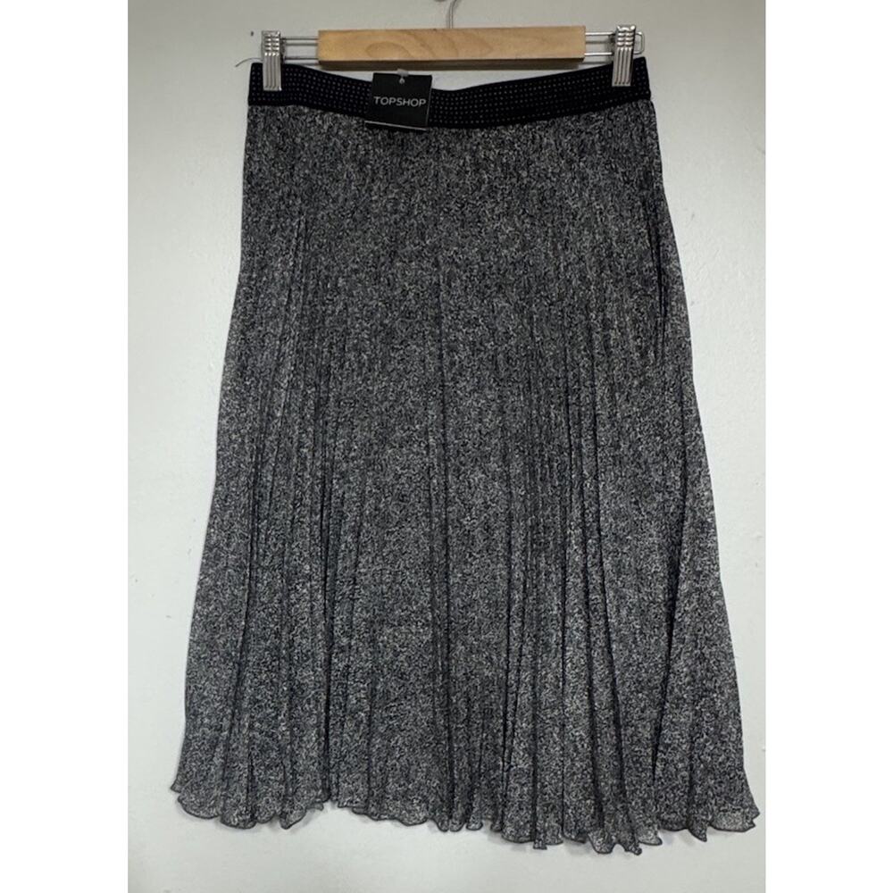 Topshop Midi Pleated Skirt Grey Women’s Size 8 Pull-On Speckled Lined NEW